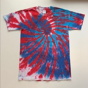 Bright bright red and blue tie dye T-shirt